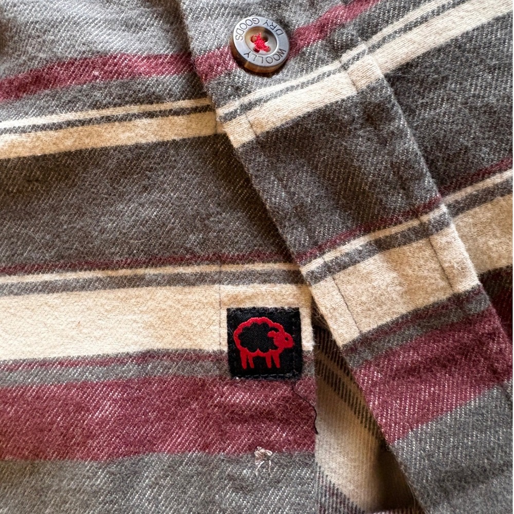 Woolly Dry Goods Charcoal & Burgundy Striped Flannel Shirt, Large Cabincore - Picture 5 of 7